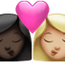 👩🏿‍❤️‍💋‍👩🏼 kiss: woman, woman, dark skin tone, medium-light skin tone display on Apple